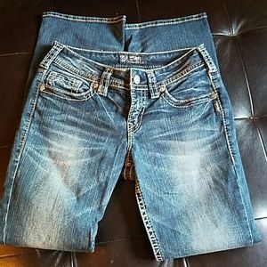 Silver "Suki" straight legged long jeans.